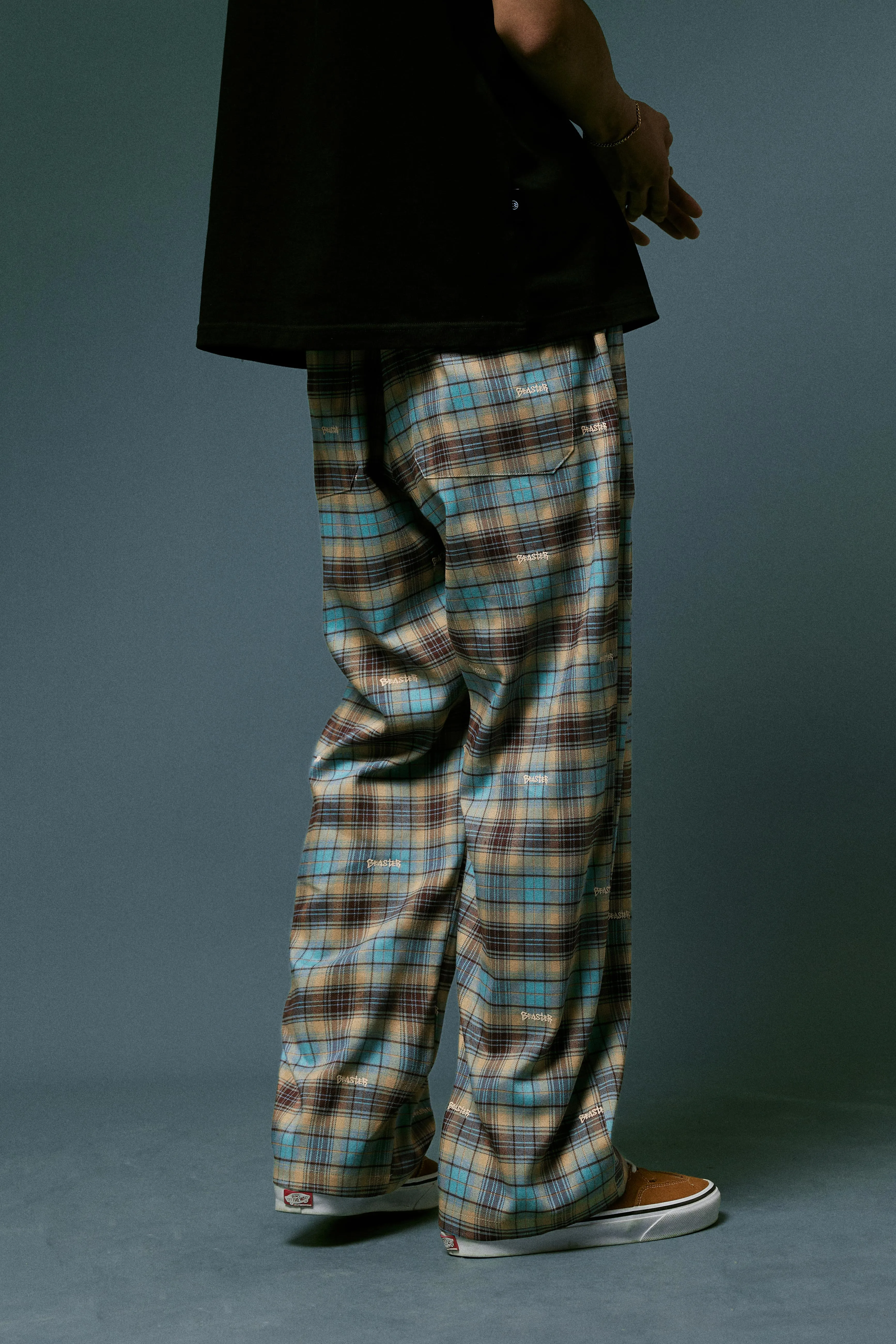 Embroidered Plaid Pants Vintage Straight Trousers