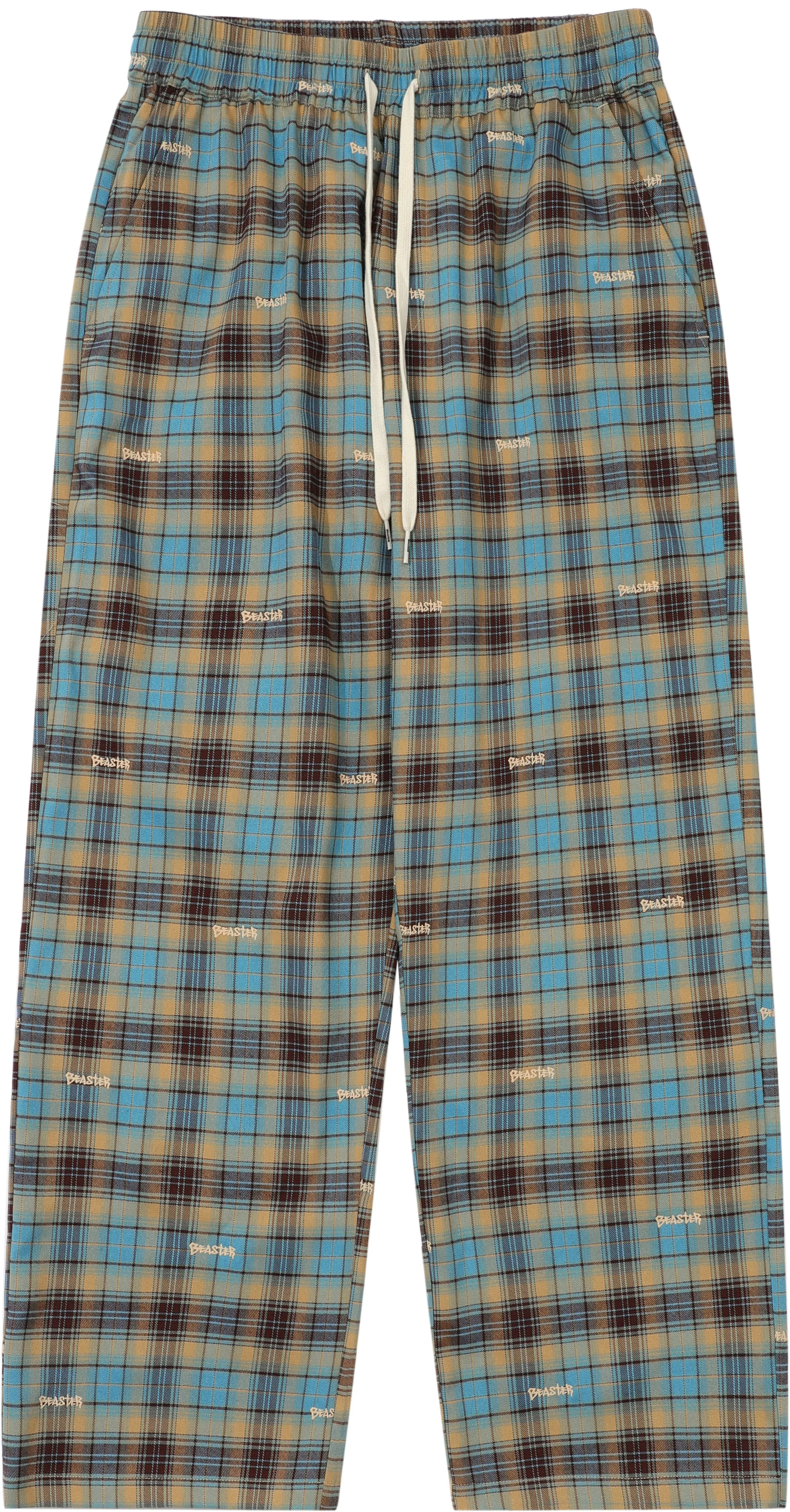 Embroidered Plaid Pants Vintage Straight Trousers