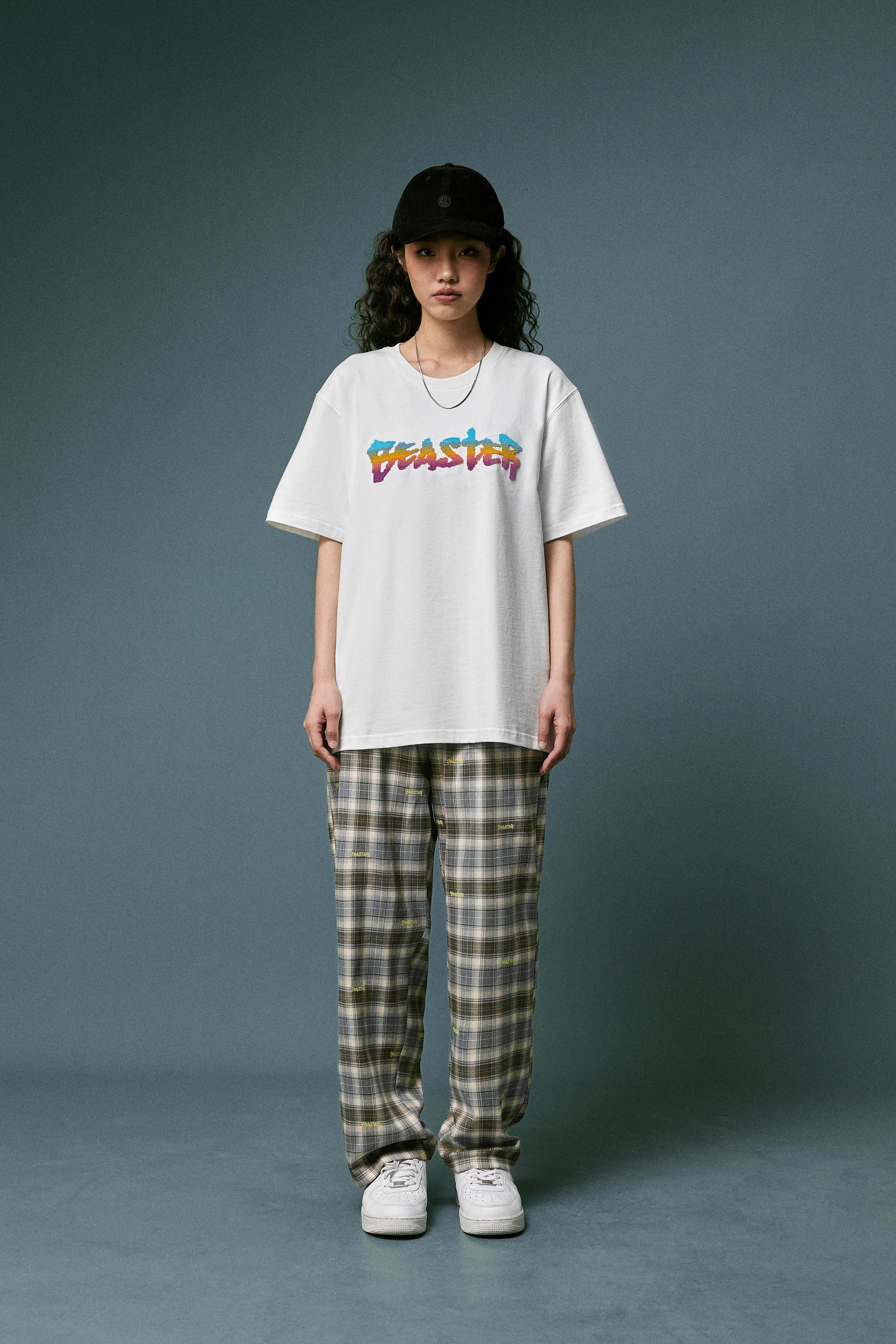 Embroidered Plaid Pants Vintage Straight Trousers