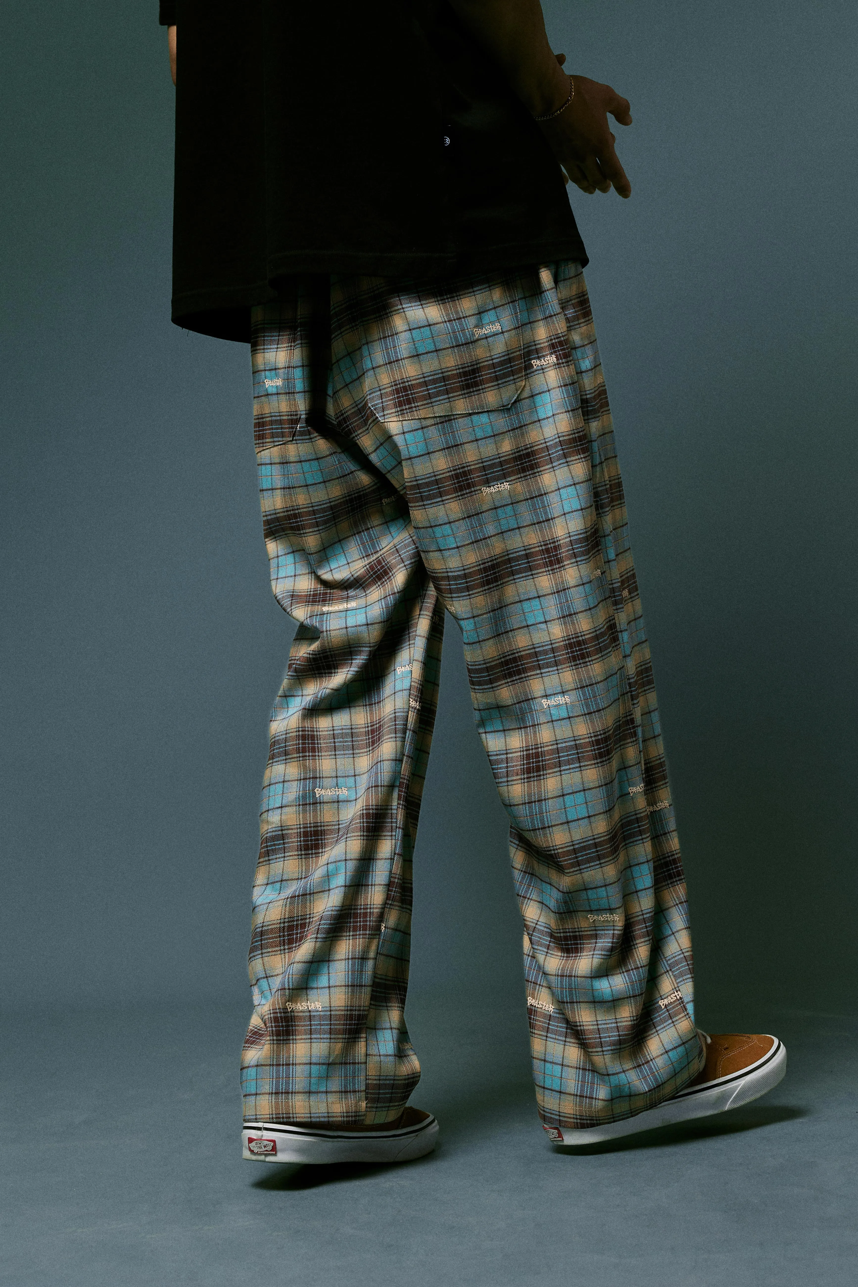 Embroidered Plaid Pants Vintage Straight Trousers