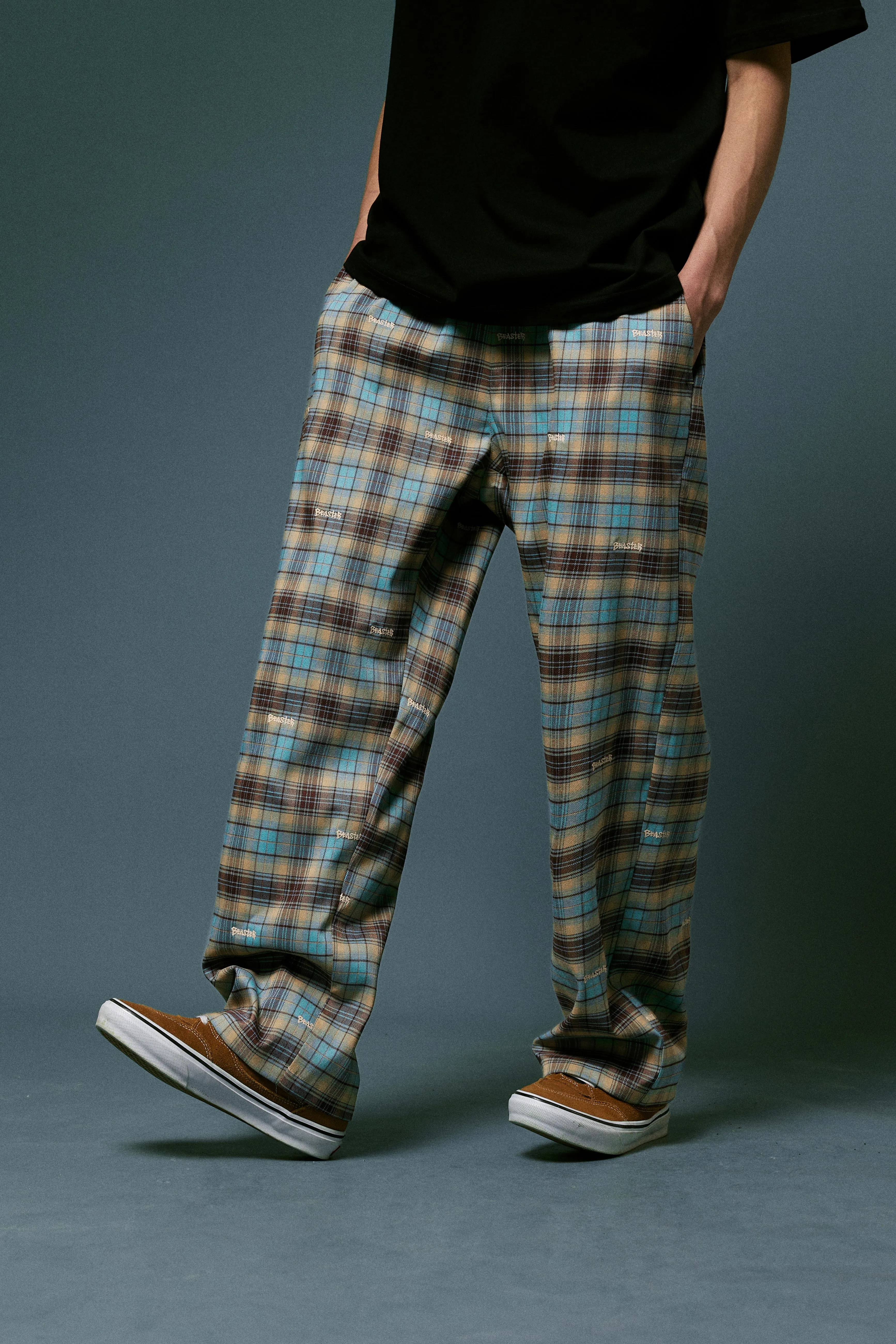 Embroidered Plaid Pants Vintage Straight Trousers