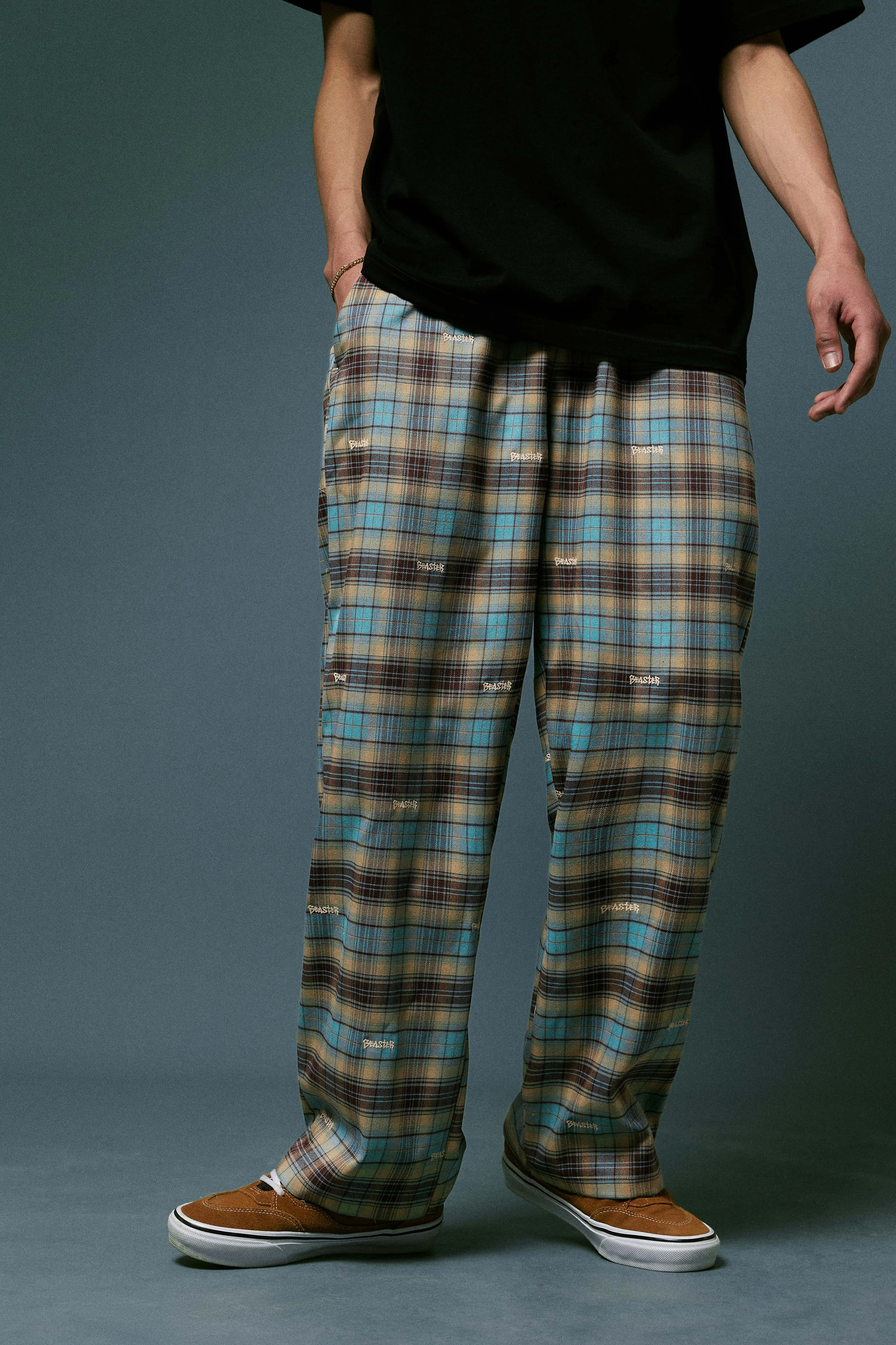 Embroidered Plaid Pants Vintage Straight Trousers