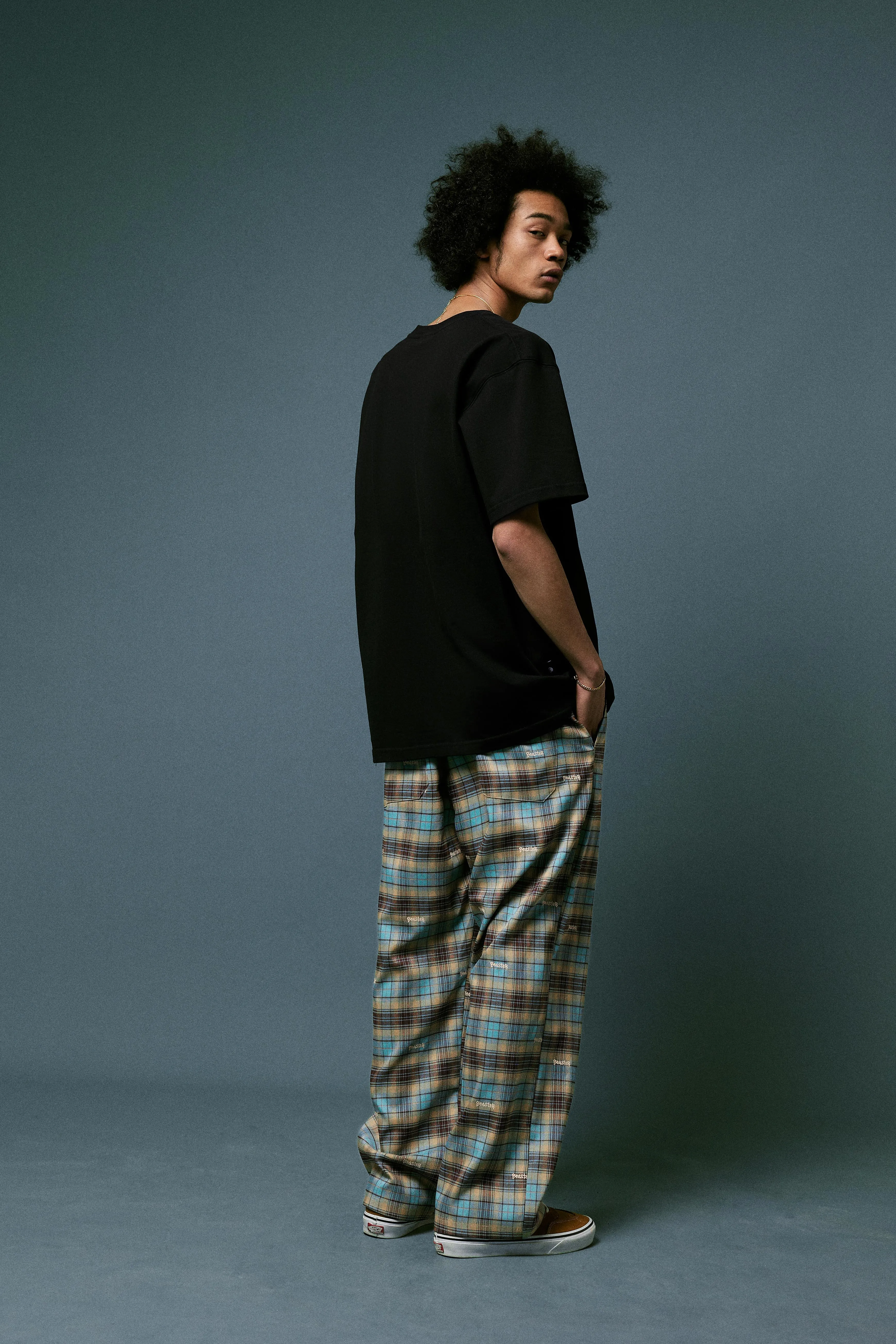 Embroidered Plaid Pants Vintage Straight Trousers