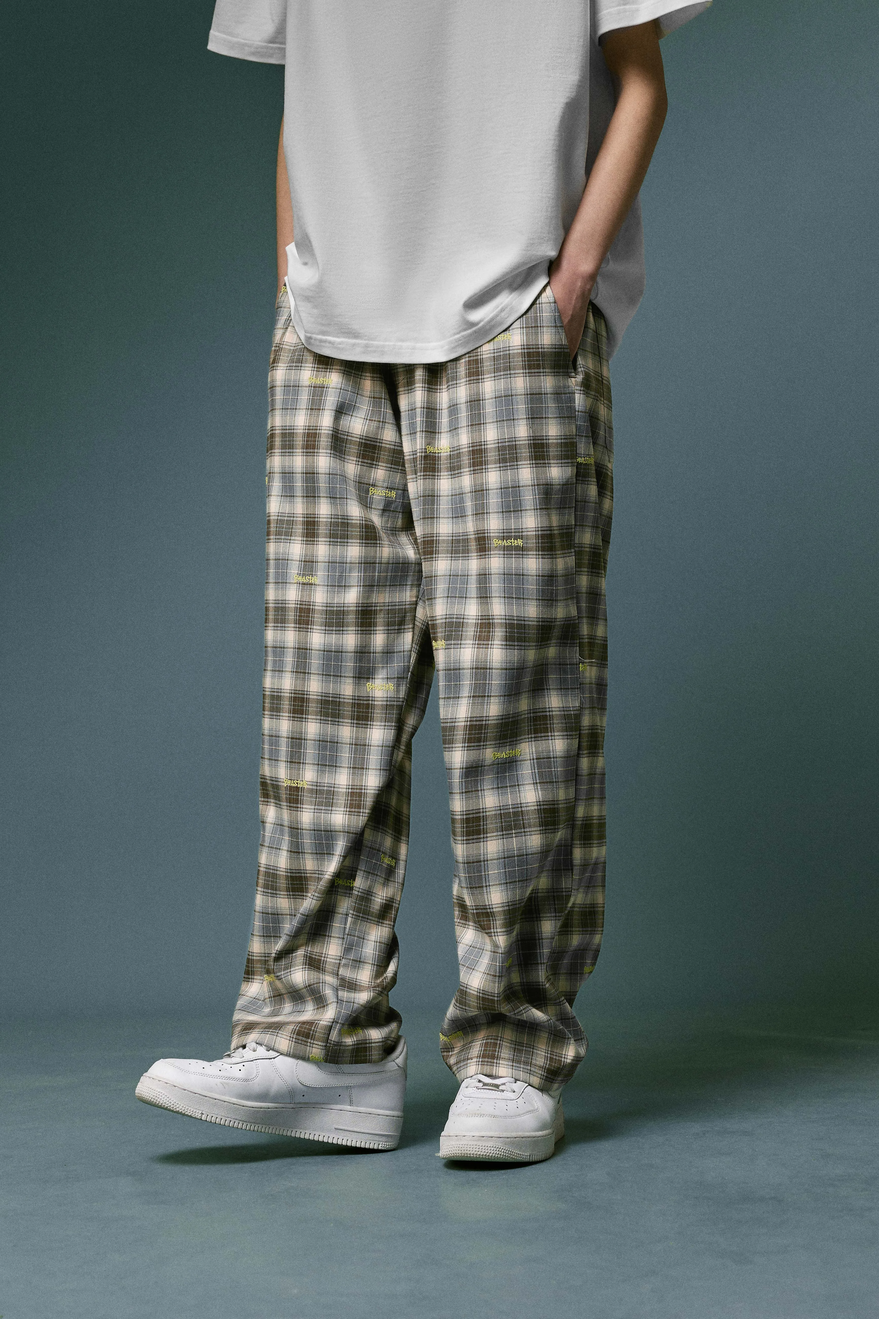 Embroidered Plaid Pants Vintage Straight Trousers