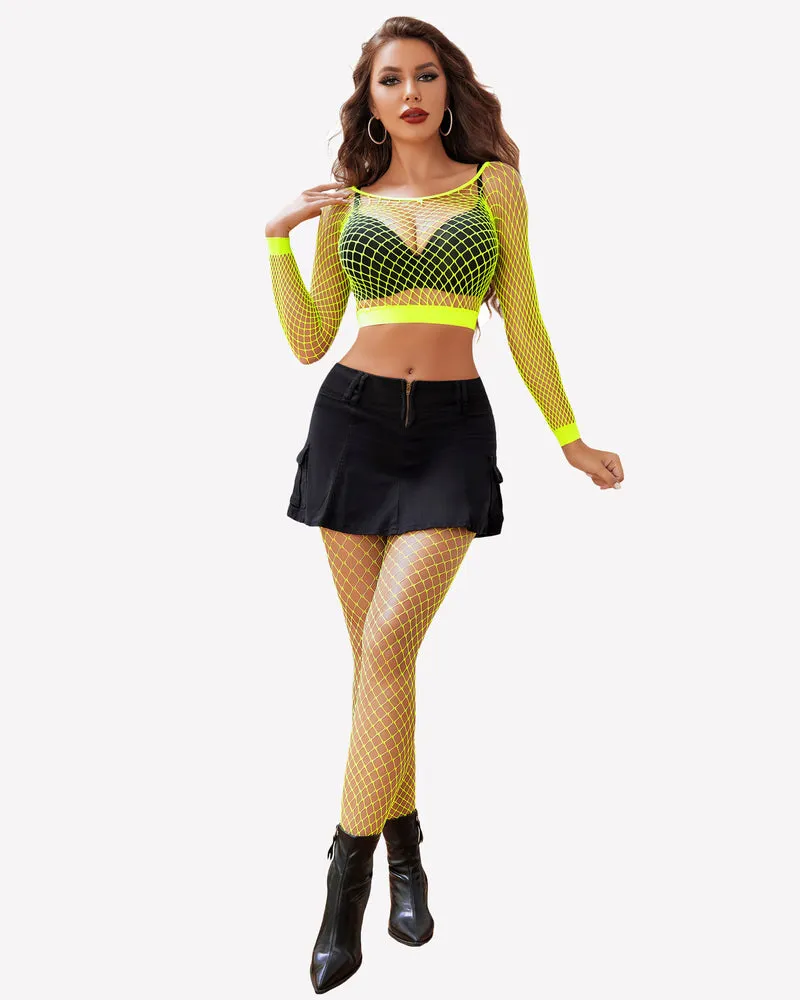 Fishnet Long Sleeve Two Piece Outfits Set