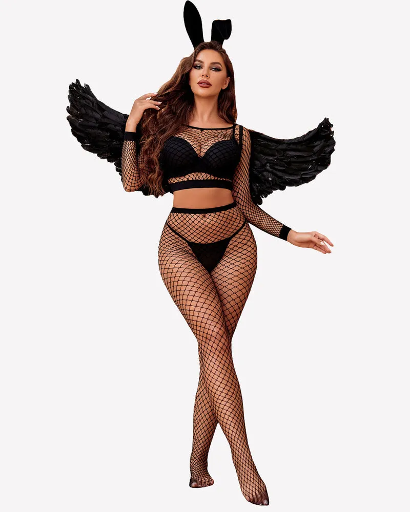 Fishnet Long Sleeve Two Piece Outfits Set