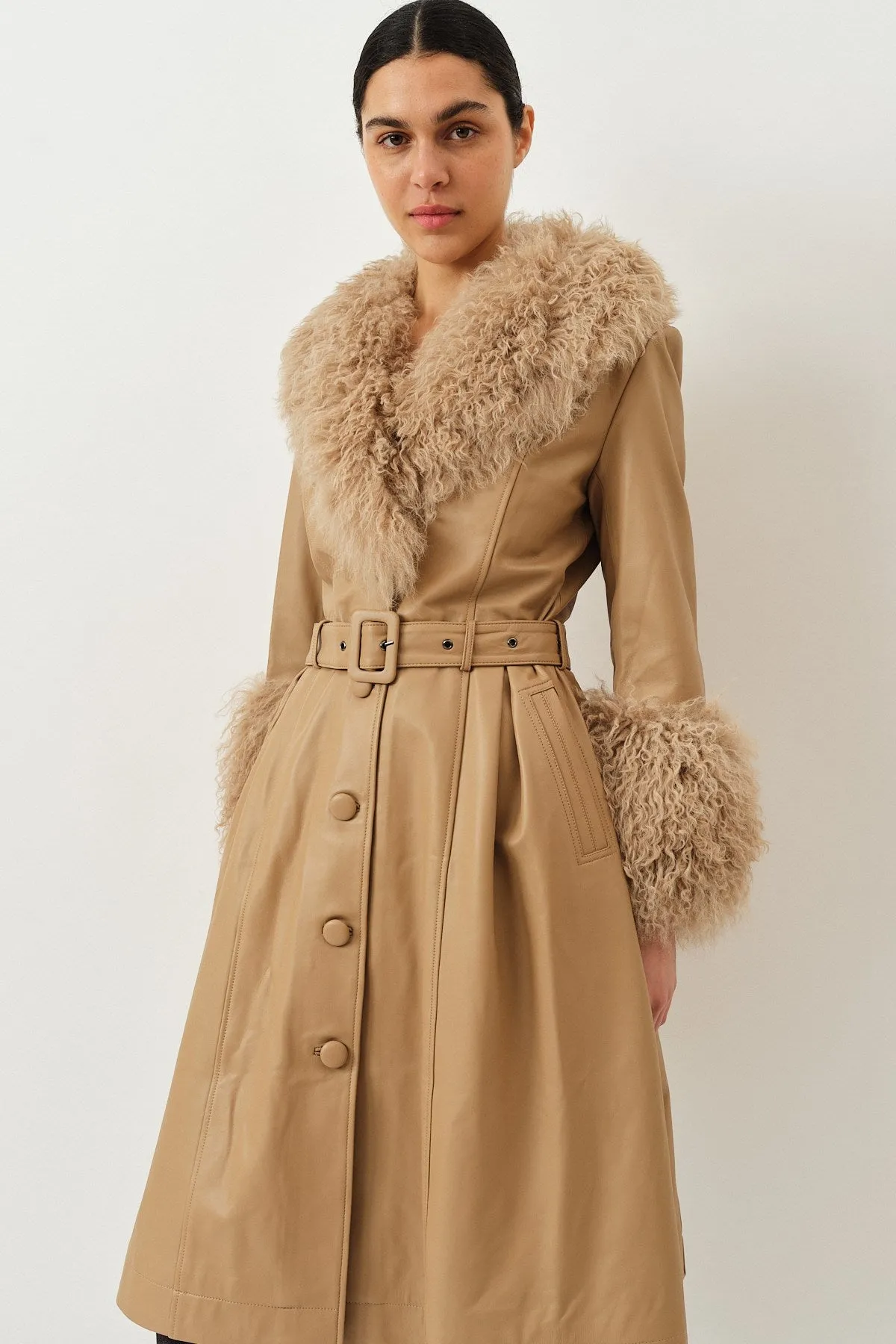 Foxy Shearling Coat — Beige