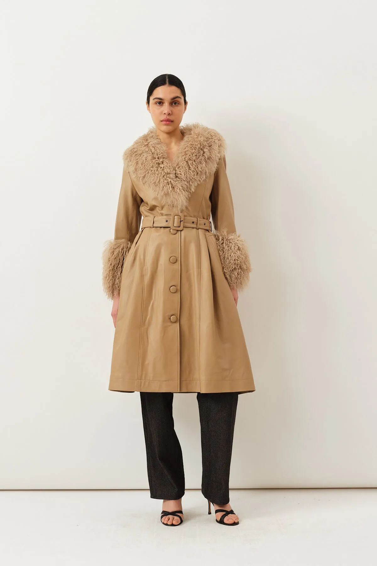 Foxy Shearling Coat — Beige