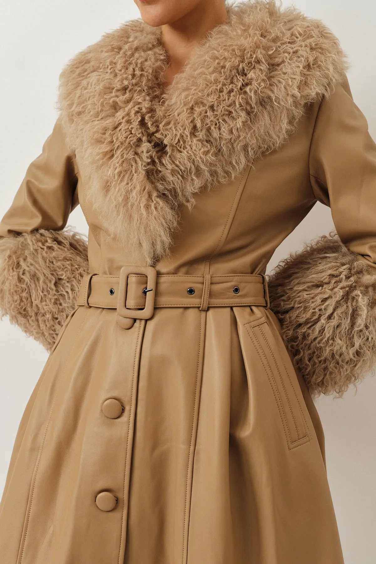 Foxy Shearling Coat — Beige