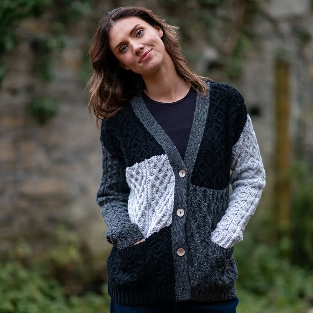 Grey Nuala Patchwork Aran Cardigan