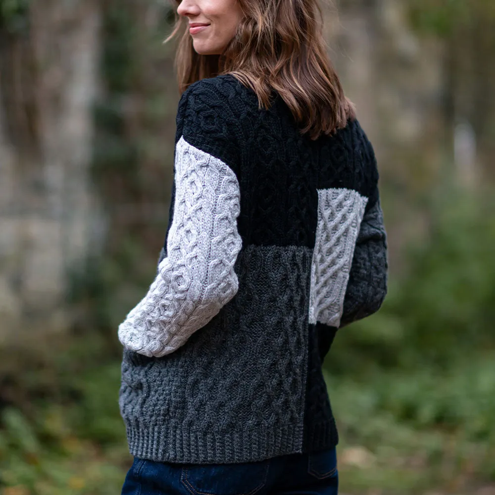 Grey Nuala Patchwork Aran Cardigan