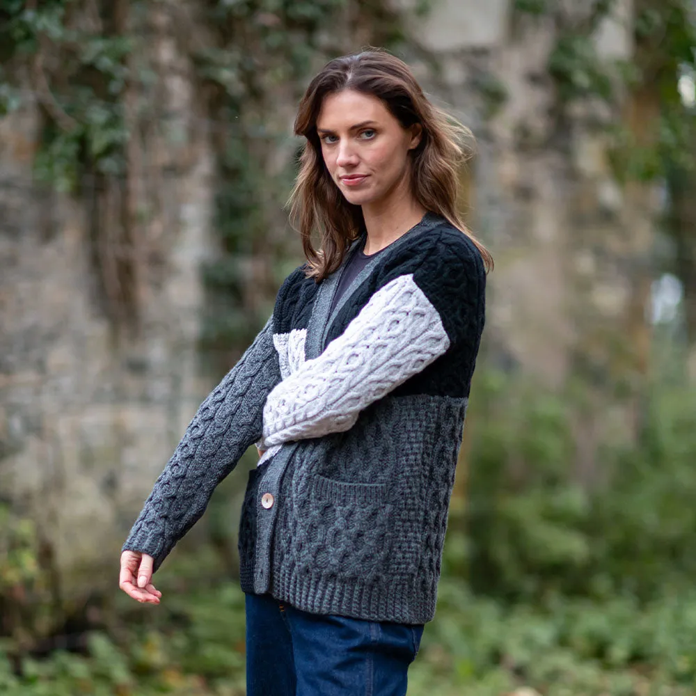 Grey Nuala Patchwork Aran Cardigan