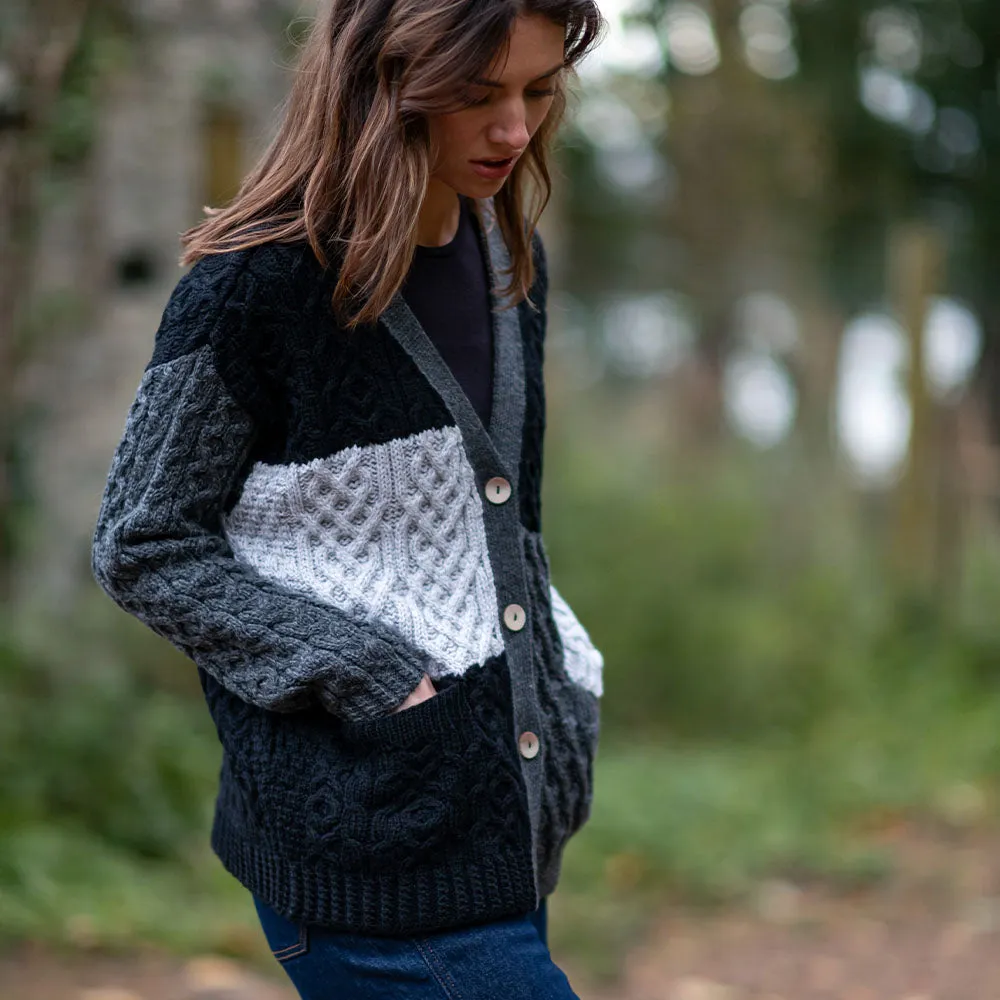 Grey Nuala Patchwork Aran Cardigan