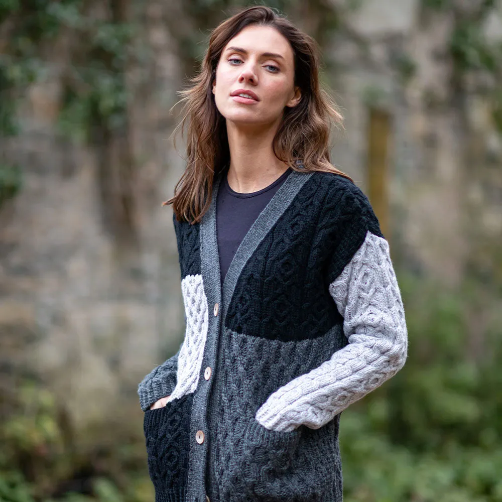 Grey Nuala Patchwork Aran Cardigan