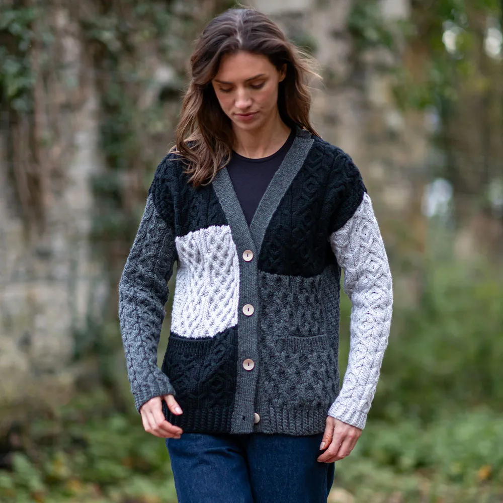 Grey Nuala Patchwork Aran Cardigan