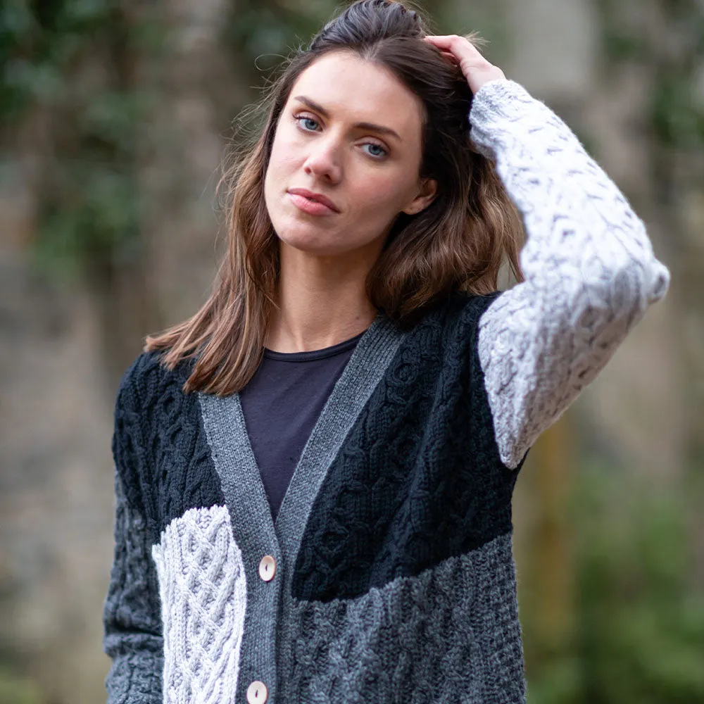 Grey Nuala Patchwork Aran Cardigan