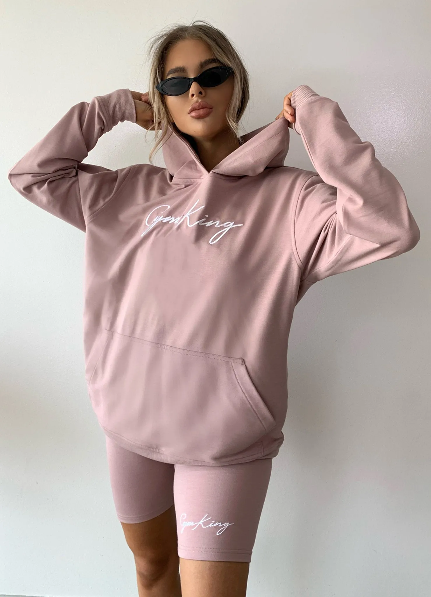 Gym King Script Boyfriend Hoodie - Dusky Pink