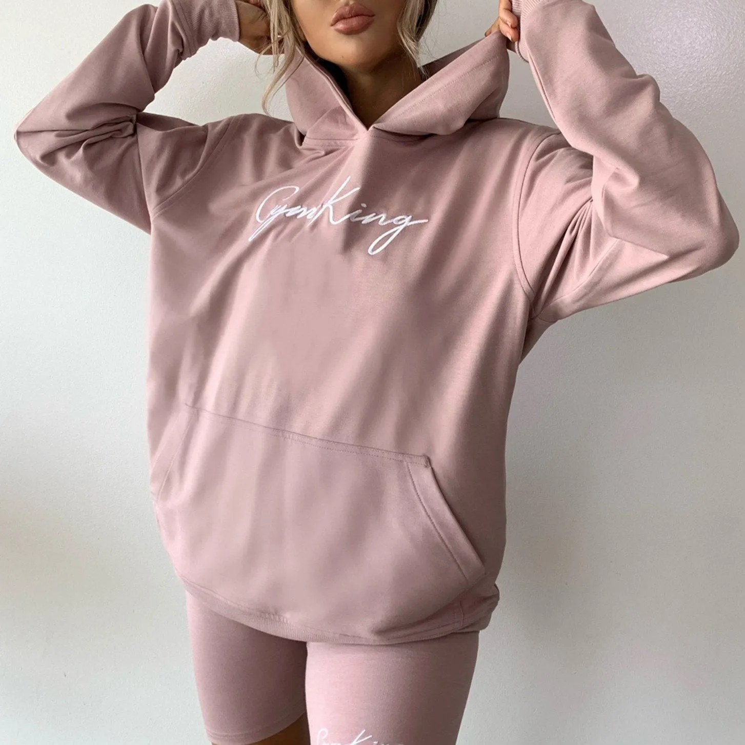 Gym King Script Boyfriend Hoodie - Dusky Pink