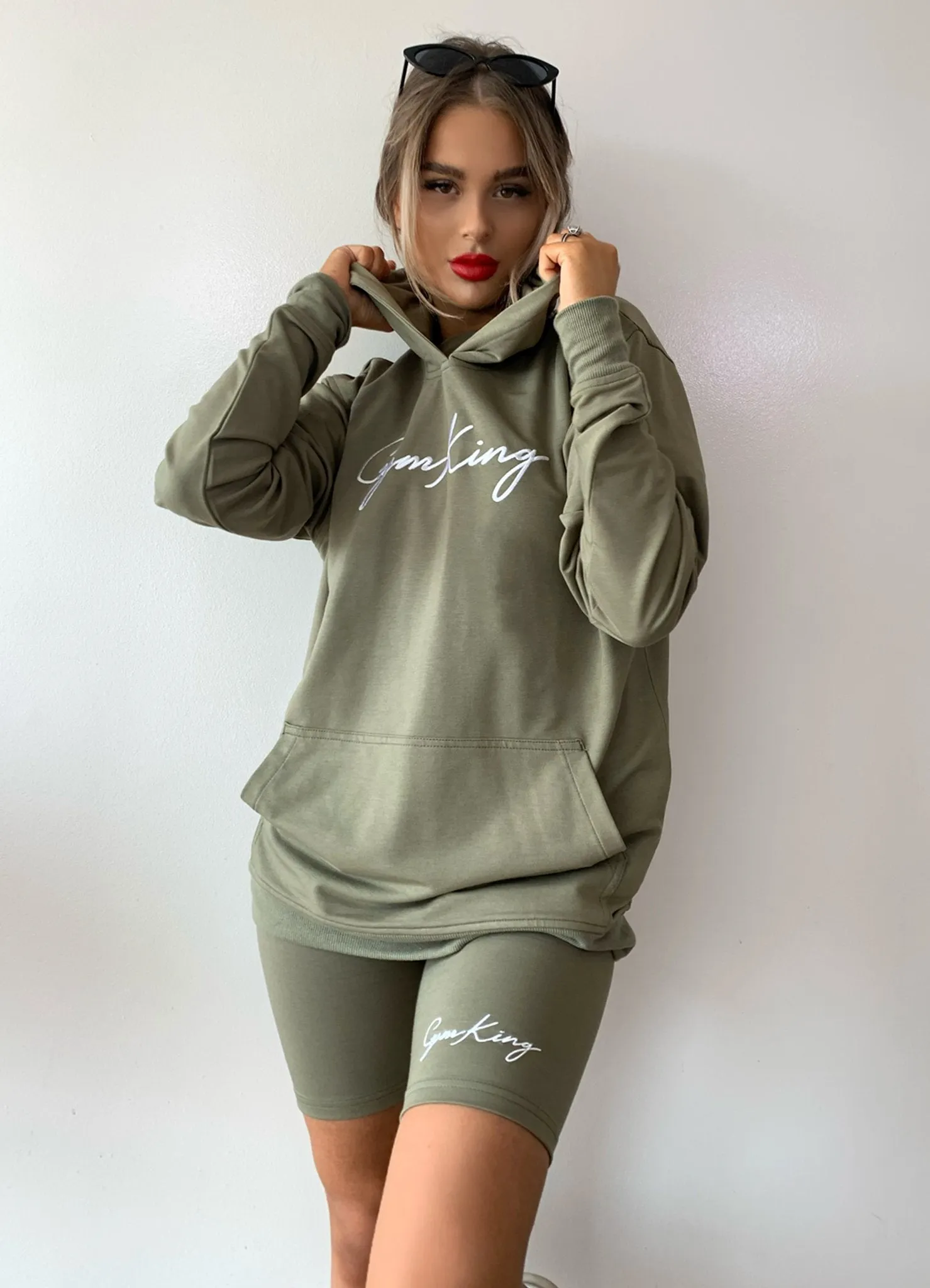 Gym King Script Boyfriend Hoodie - Light Khaki