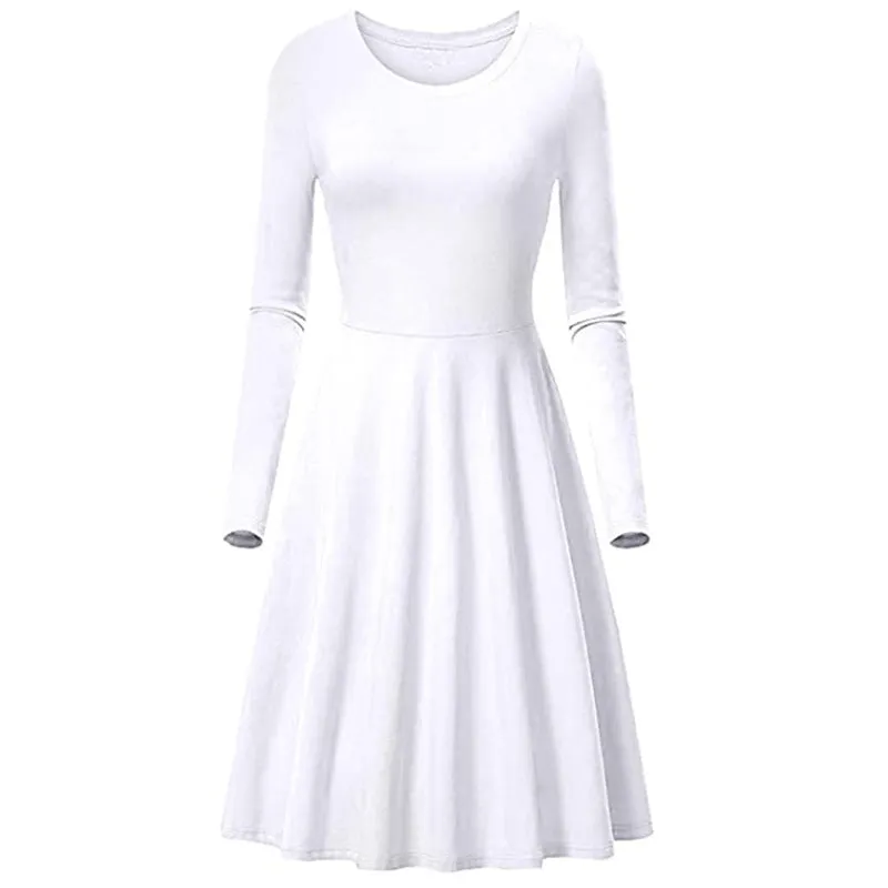 Haute Edition Women's Long Sleeve Solid Color Flared Skater Dress