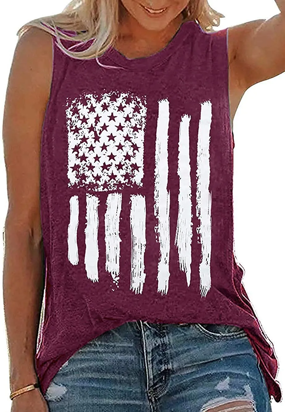 Haute Edition Women's USA American Flag 4th of July Casual Loose Fit Tops With Plus