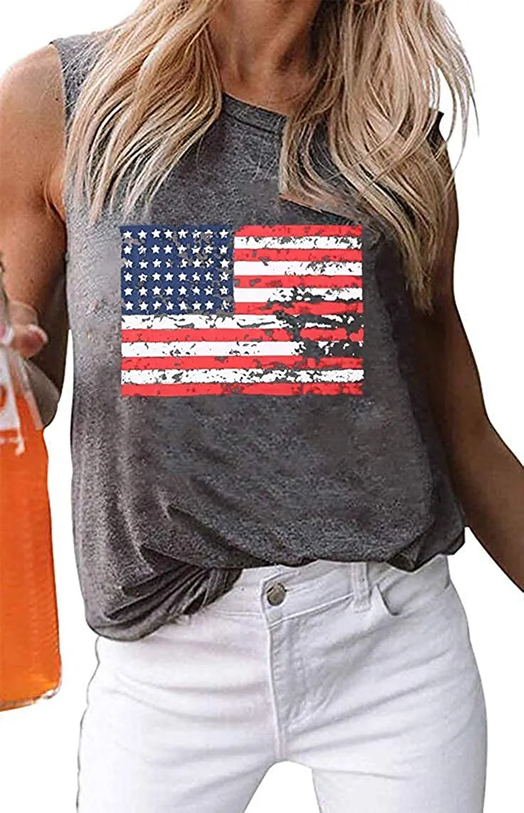 Haute Edition Women's USA American Flag 4th of July Casual Loose Fit Tops With Plus