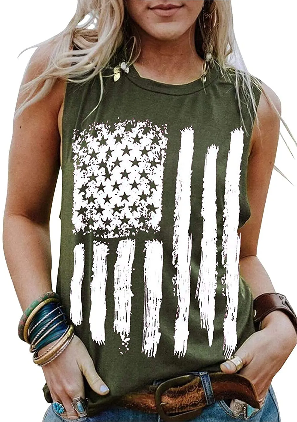 Haute Edition Women's USA American Flag 4th of July Casual Loose Fit Tops With Plus