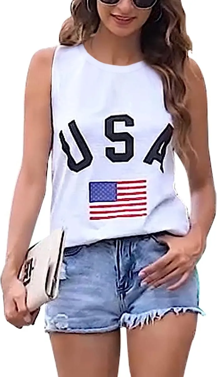 Haute Edition Women's USA American Flag 4th of July Casual Loose Fit Tops With Plus