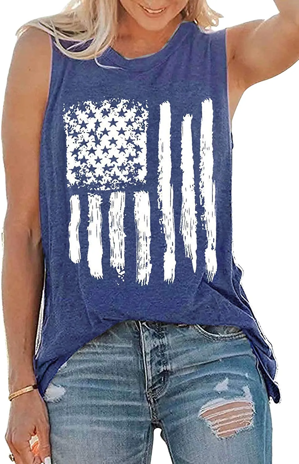 Haute Edition Women's USA American Flag 4th of July Casual Loose Fit Tops With Plus