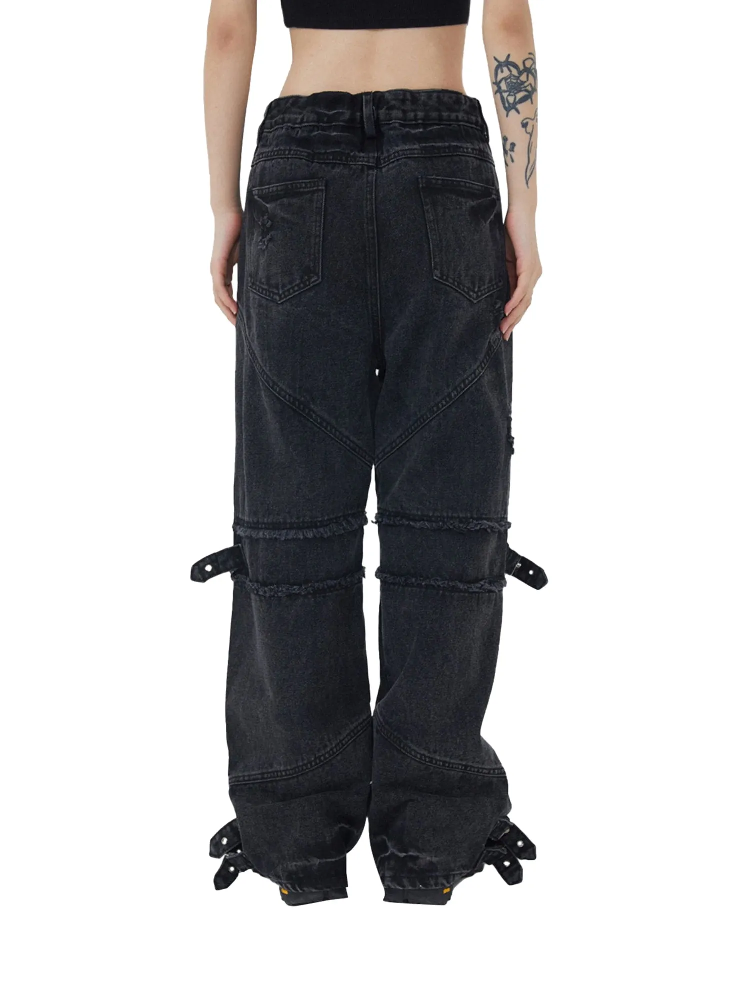 Hip-hop Retro Wash Old Punk Denim Pants-1456