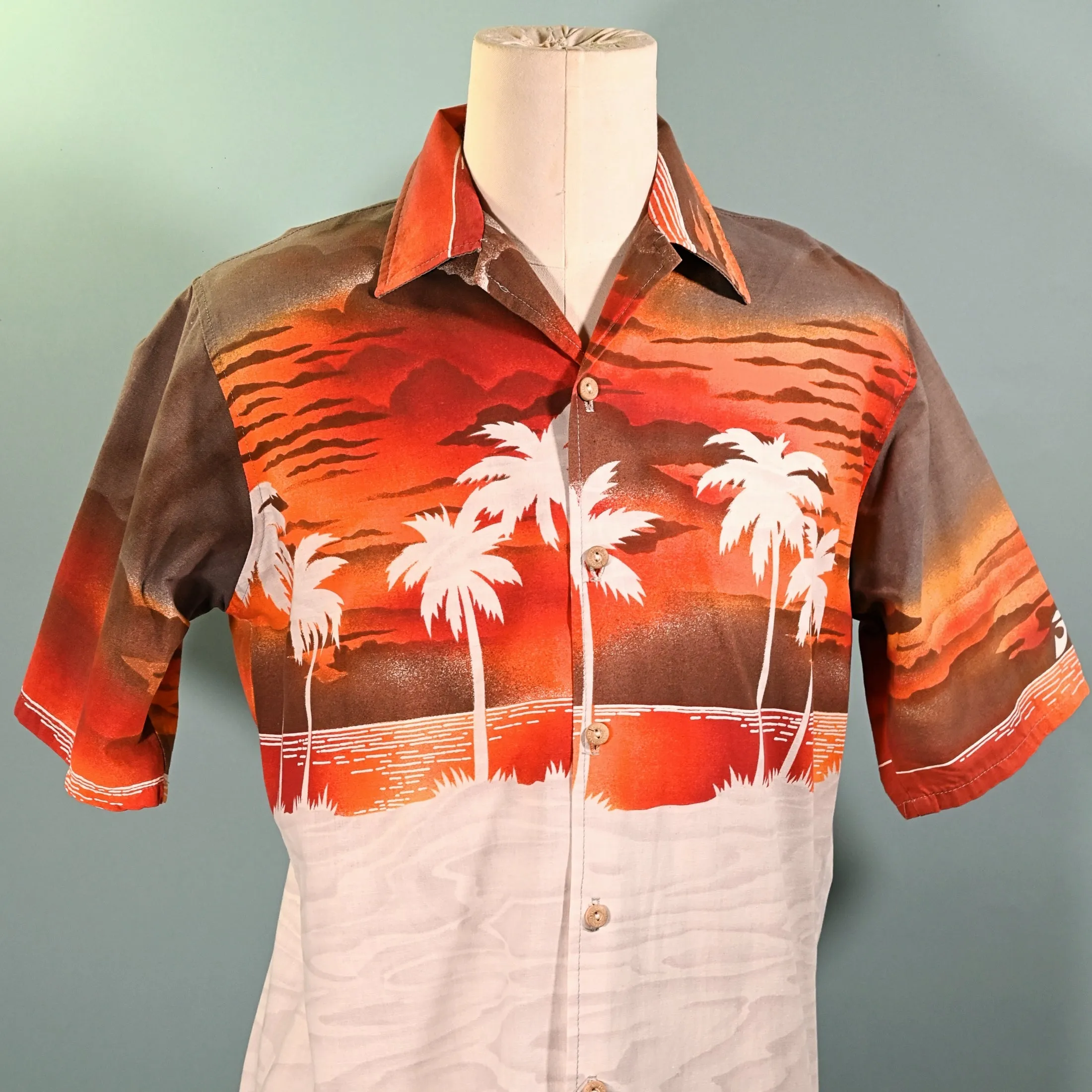 Hobie Vintage 70s Hawaiian Shirt, Silhouette Surfer Woodie Aloha Shirt L