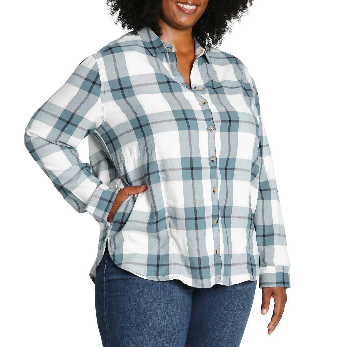 Jachs Girlfriend Women's' Super Soft Flannel Side Pockets Button Front Shirt