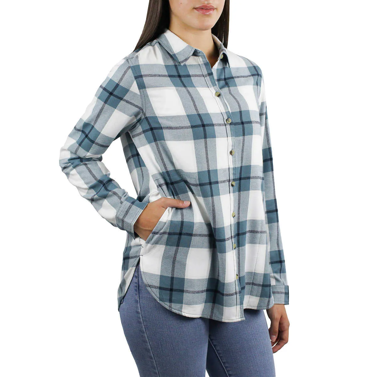 Jachs Girlfriend Women's' Super Soft Flannel Side Pockets Button Front Shirt