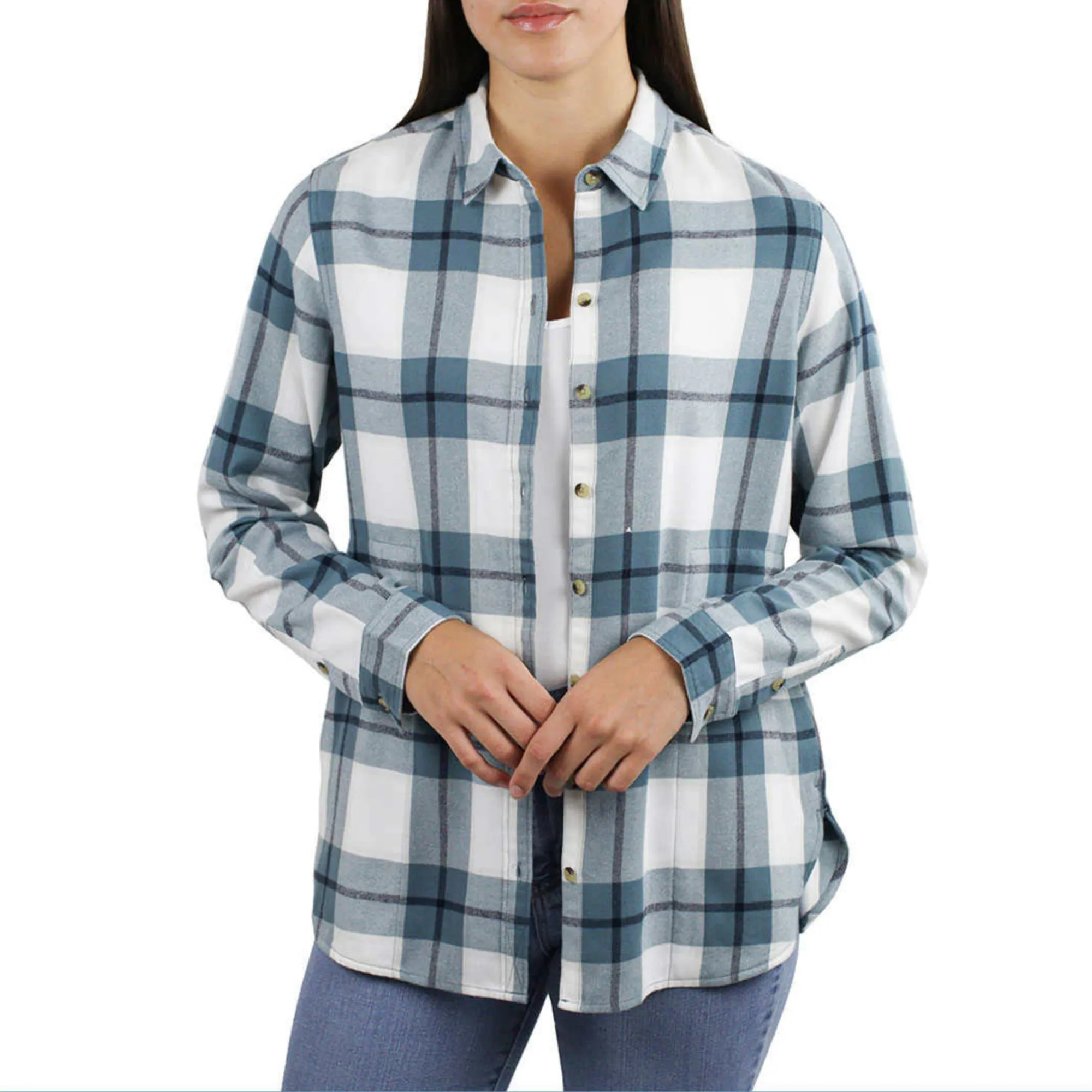 Jachs Girlfriend Women's' Super Soft Flannel Side Pockets Button Front Shirt