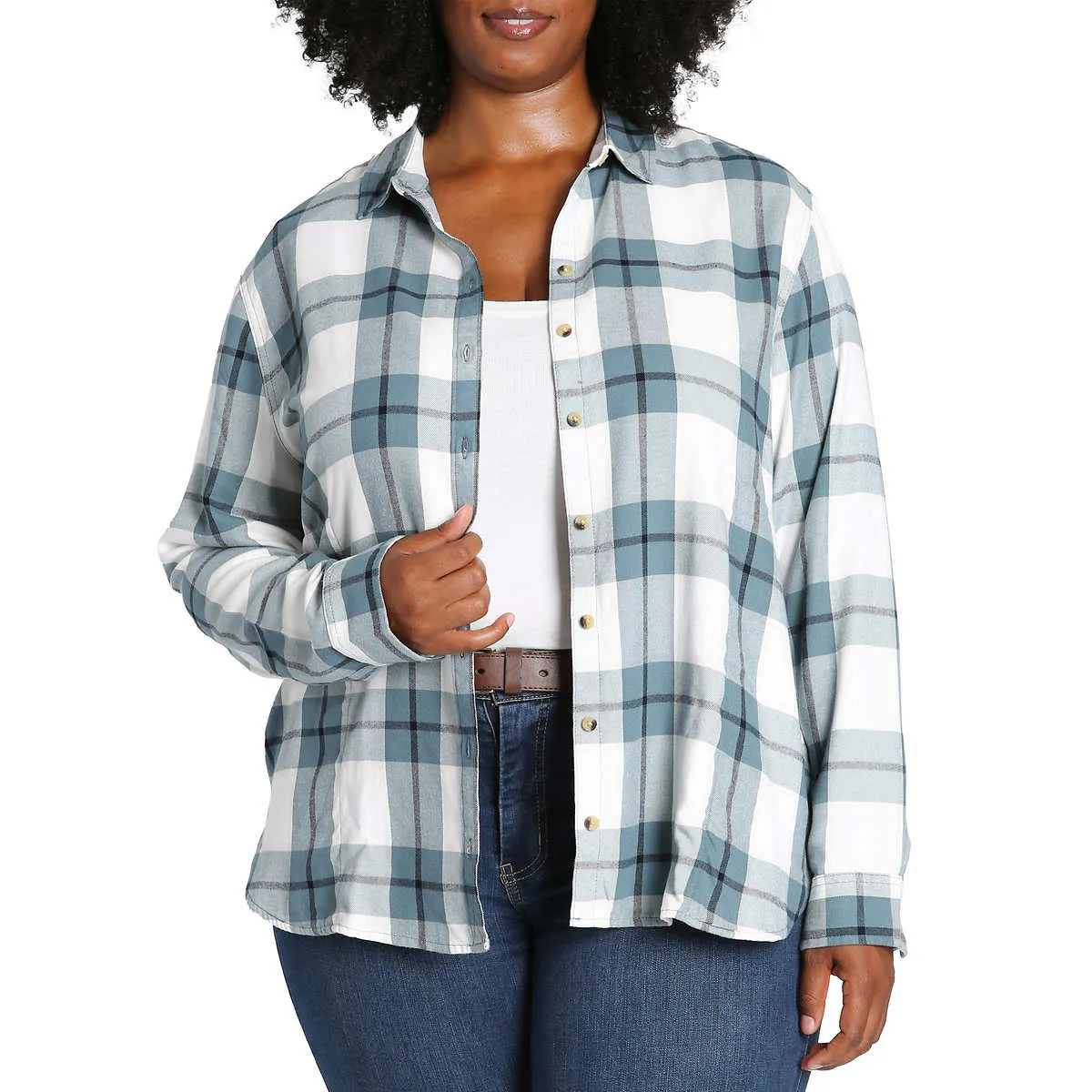 Jachs Girlfriend Women's' Super Soft Flannel Side Pockets Button Front Shirt