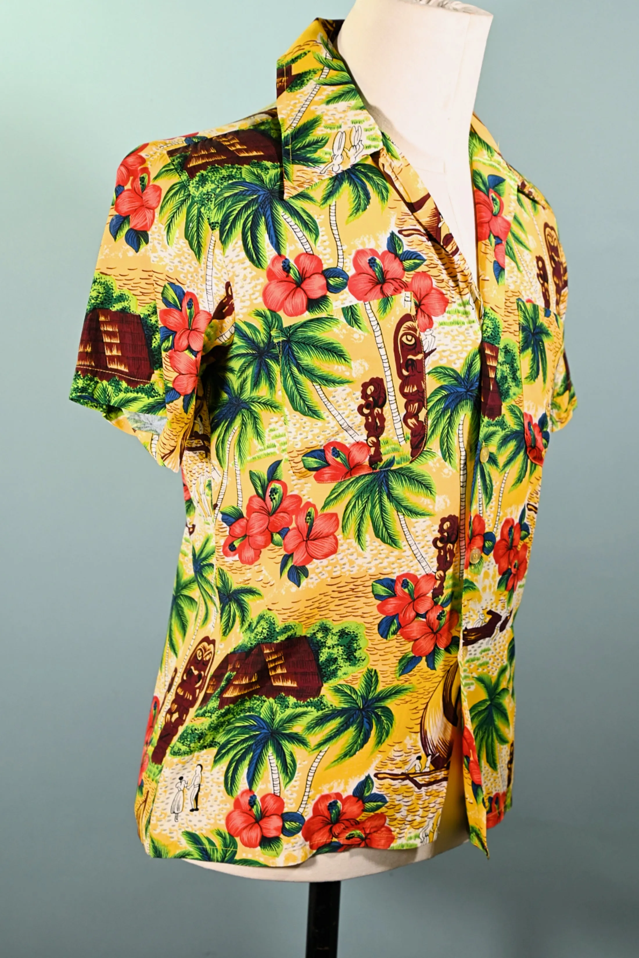 K-Mart Vintage 50s/60s Rayon Hawaiian Shirt, Aloha Bright Tiki Shirt S