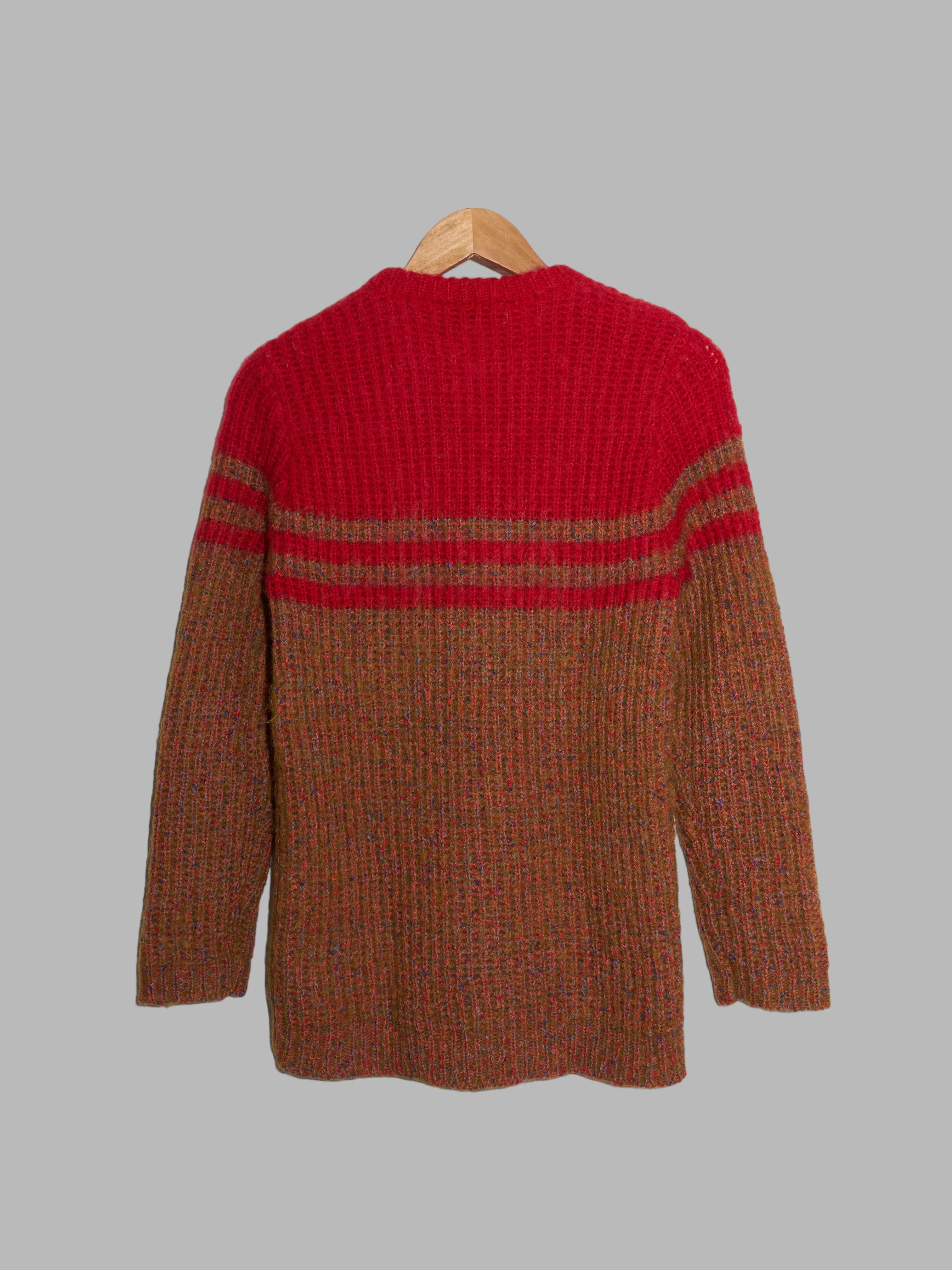 Kansai Yamamoto 1980s brown and red striped wool rib knit jumper