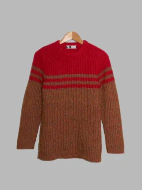 Kansai Yamamoto 1980s brown and red striped wool rib knit jumper