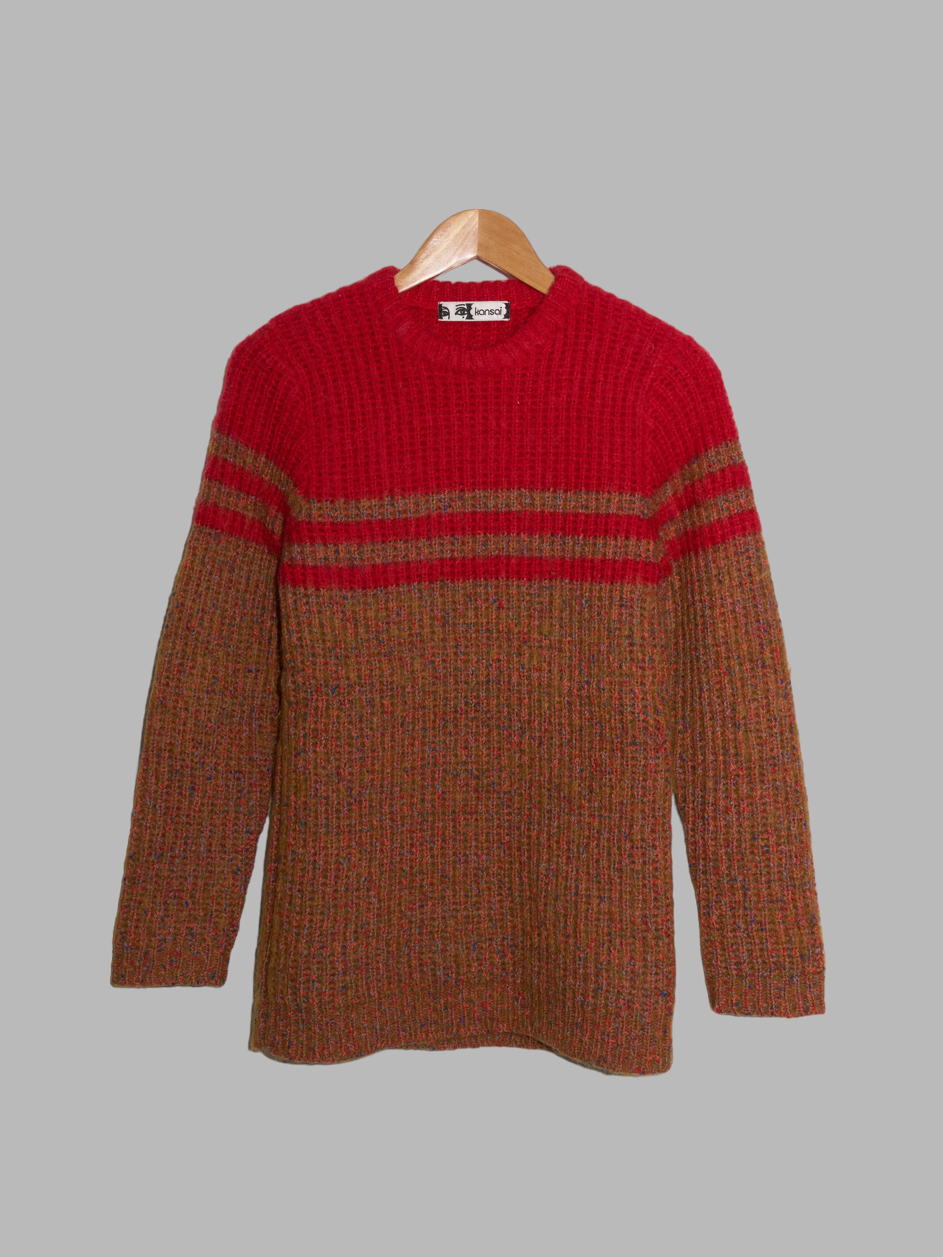 Kansai Yamamoto 1980s brown and red striped wool rib knit jumper