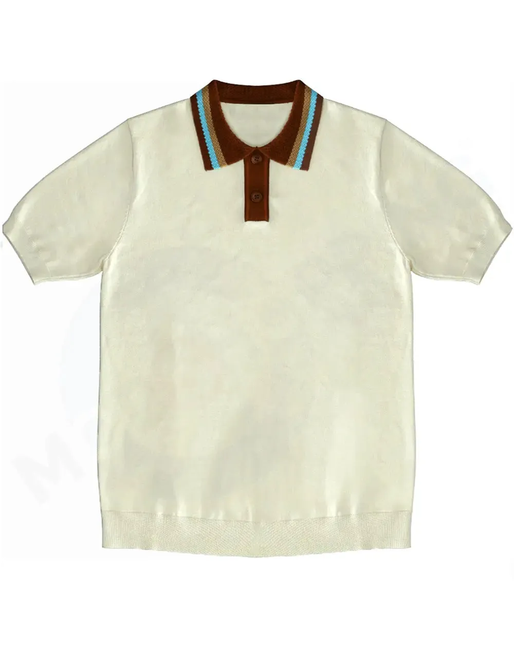 Knitwear - Cream Stripe Tipped Collar Knitted Polo Shirt