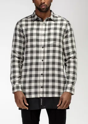 Konus Men's Longline Button up Shirt in Plaid in Charcoal