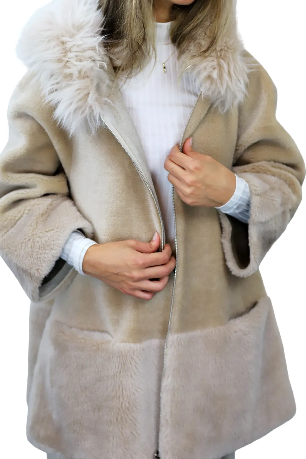 La Fiorentina ¾ Shearling Coat w/ Australian Wool - Beige