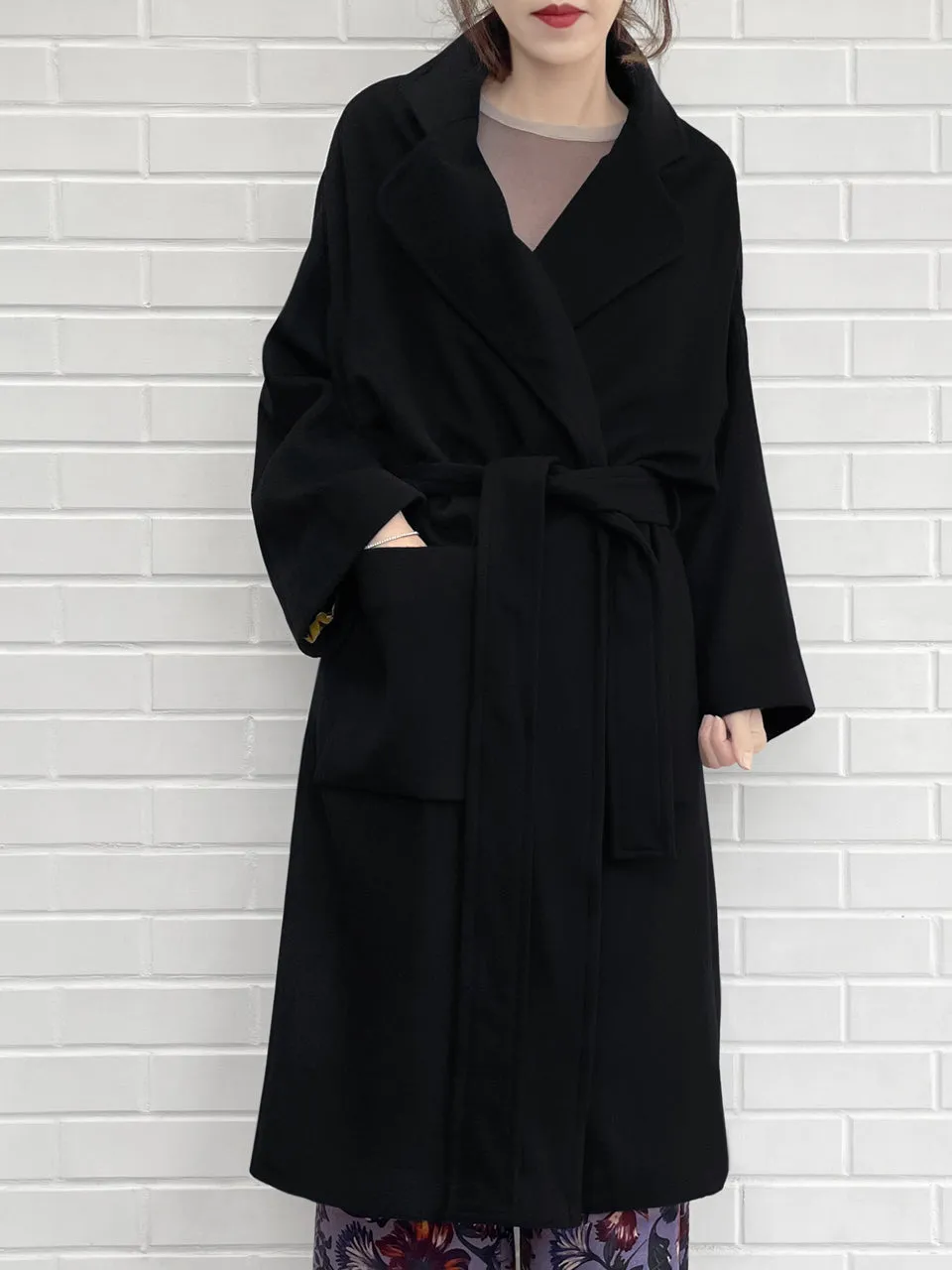 Last Chance! Black Relaxed Fit Luxury Cashmere Belted Coat