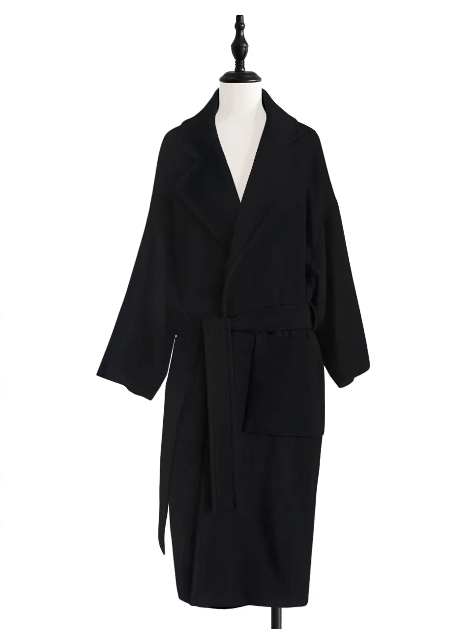 Last Chance! Black Relaxed Fit Luxury Cashmere Belted Coat