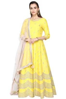 Lemon Yellow Anarkali with Dupatta Set.