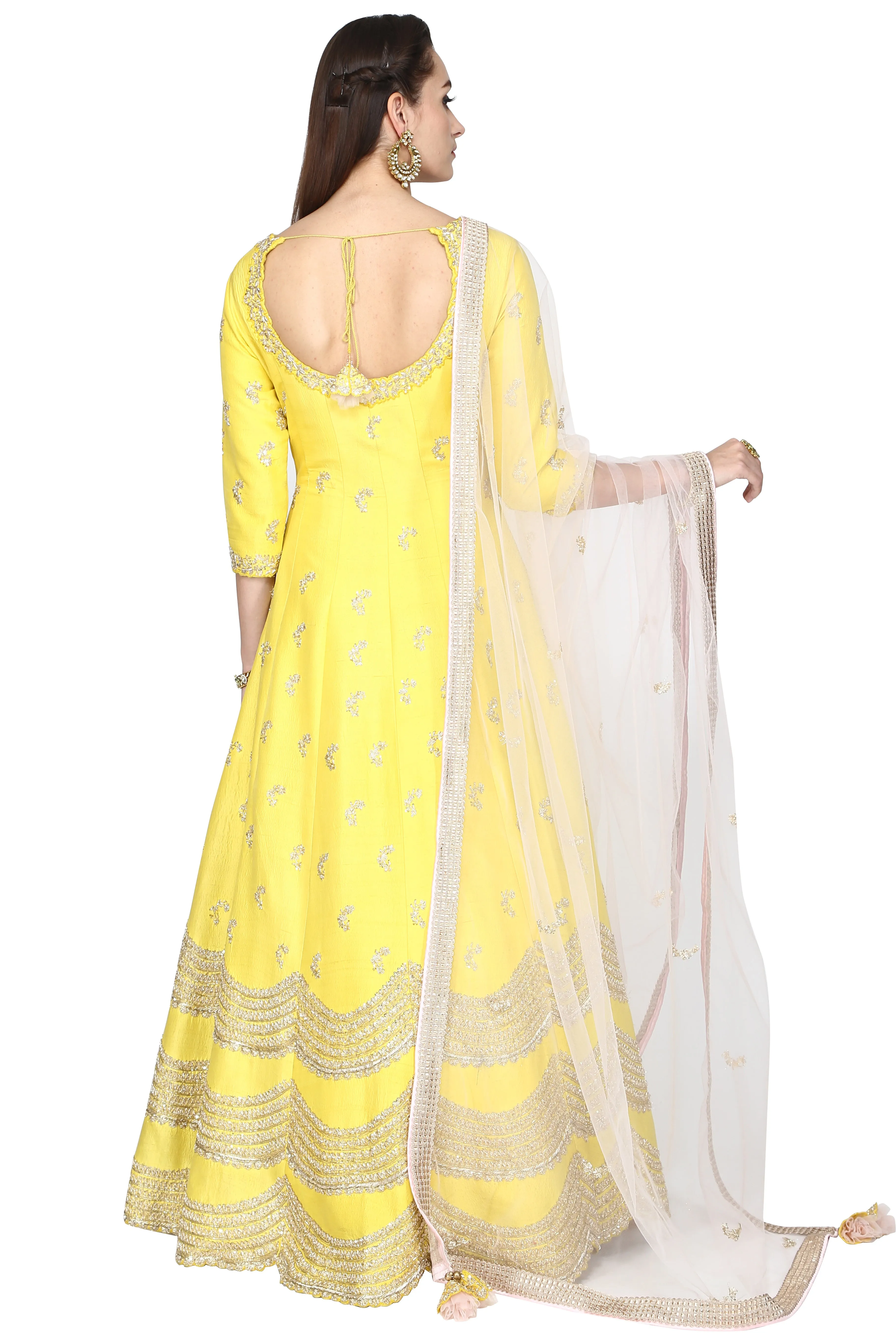 Lemon Yellow Anarkali with Dupatta Set.