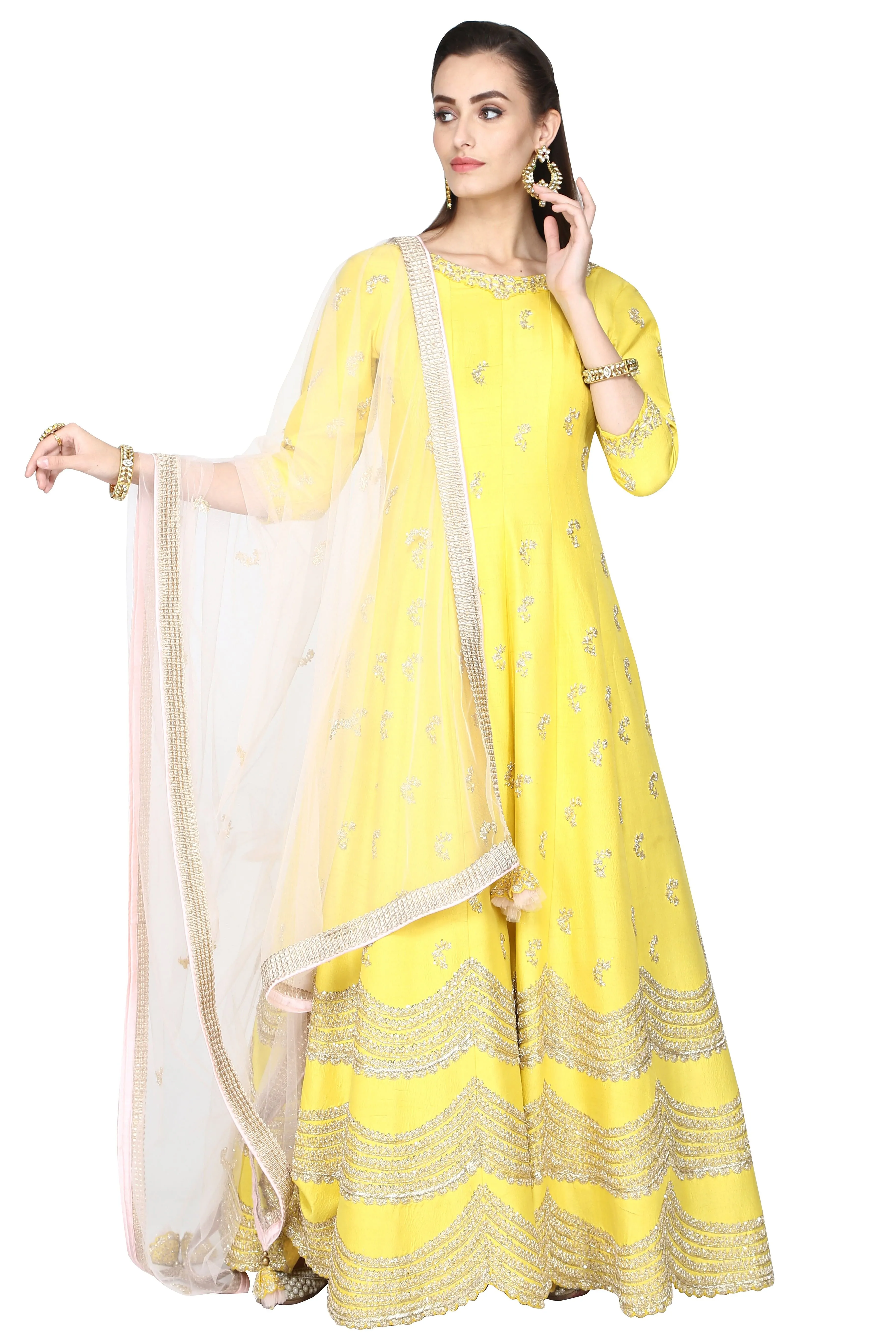 Lemon Yellow Anarkali with Dupatta Set.