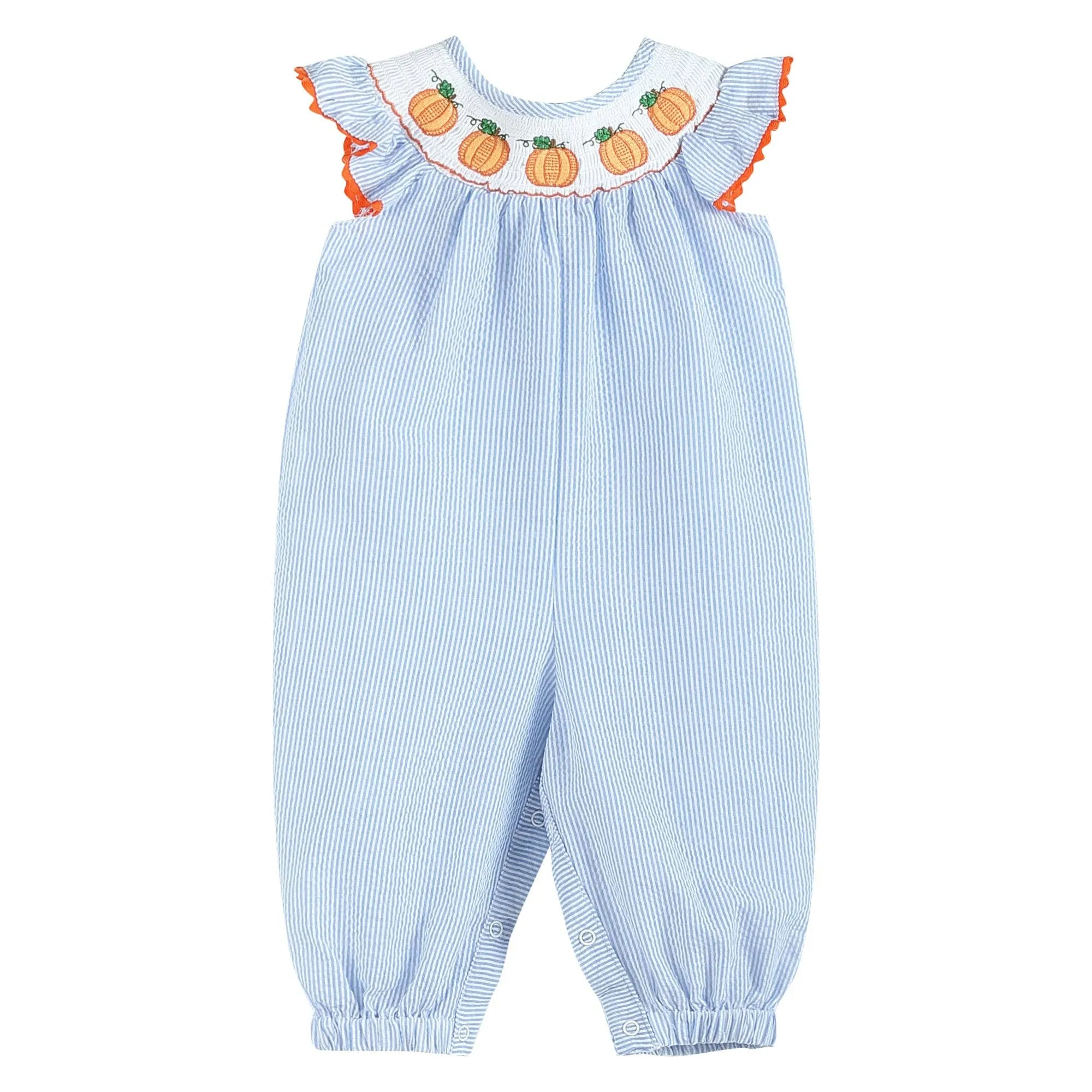 Lil Cactus - Light Blue Pumpkin Smocked Flutter-Sleeve Playsuit