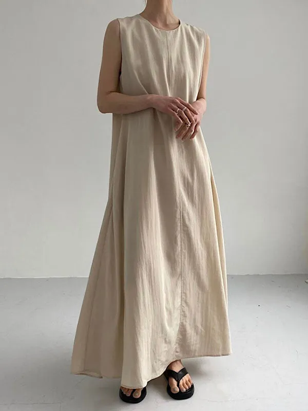 Linen Crew Neck Sleeveless Maxi Dress