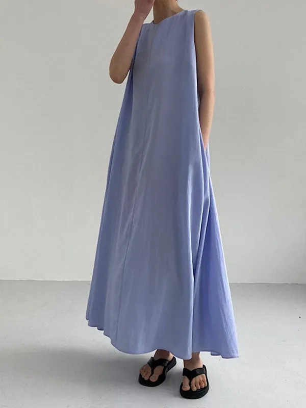 Linen Crew Neck Sleeveless Maxi Dress